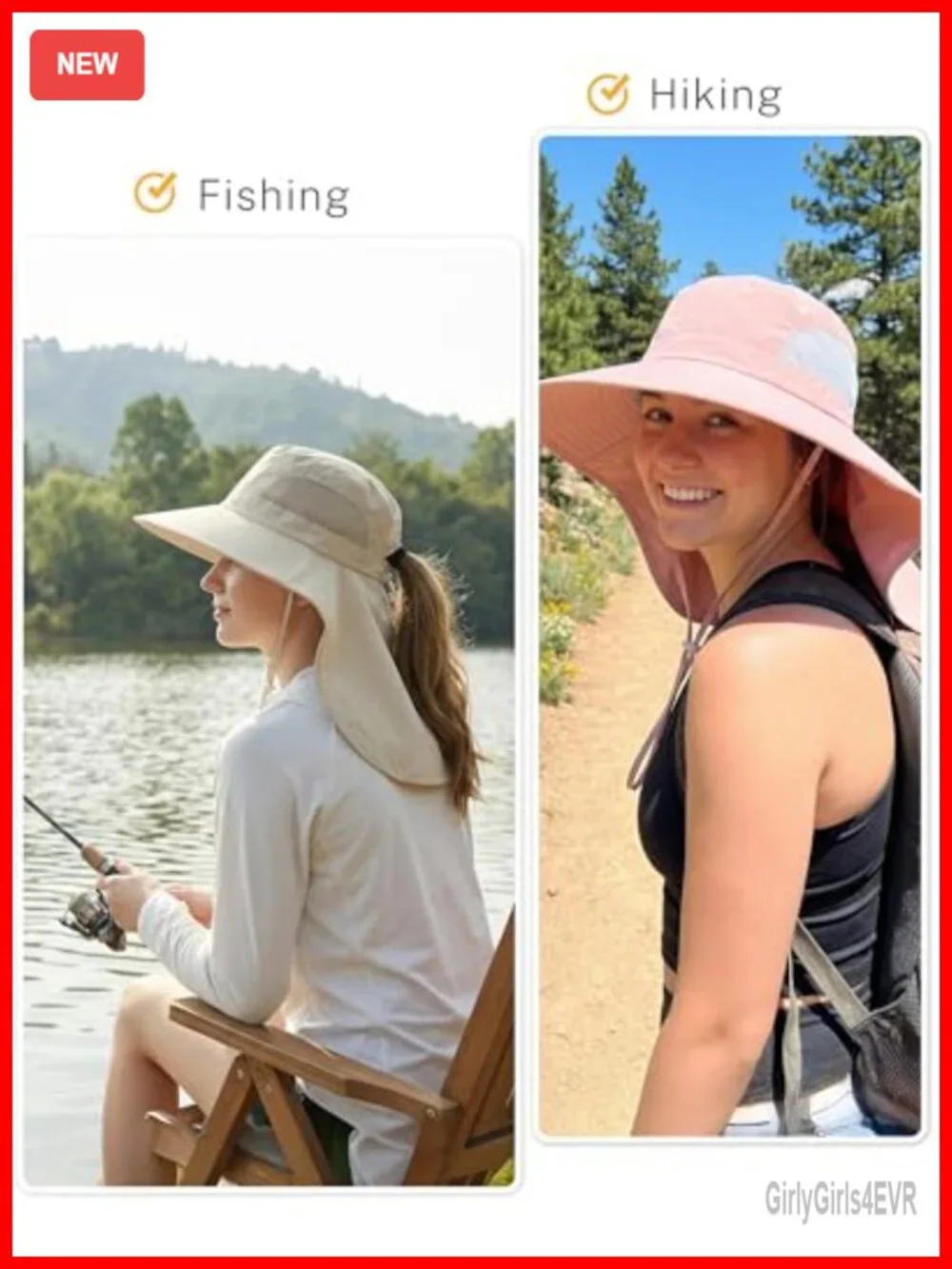 Wide Brim Bucket Hat with Ponytail Hole & Neck Cover, Upf 50+